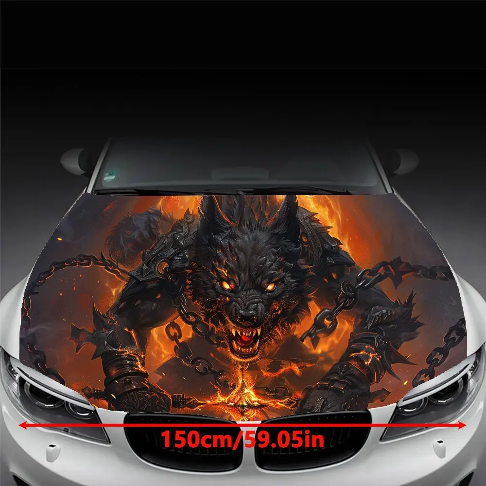 Eye - catching Fire Monster Car Engine Hood Sticker, Waterproof Self-adhesive Vehicle Vinyl Wraps Decal, Personalized Auto Exter