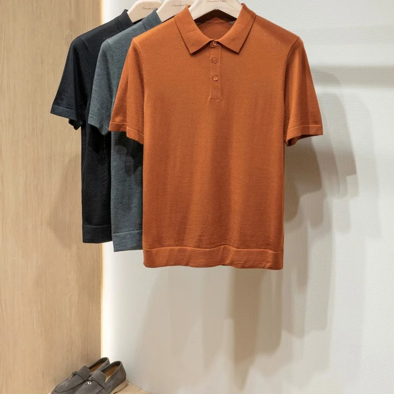 

Spring new high-quality Merino silk spun wool men's collar knitted short sleeved polo shirt T-shirt