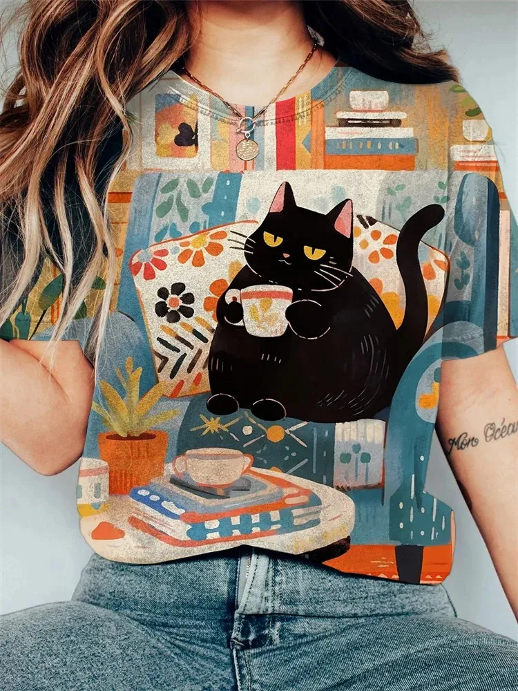 Women's Funny Animal Printed T Shirt Short Sleeve Tees Tops 3D Print O-Neck Shirts Summer Casual Women's Clothing Apparel