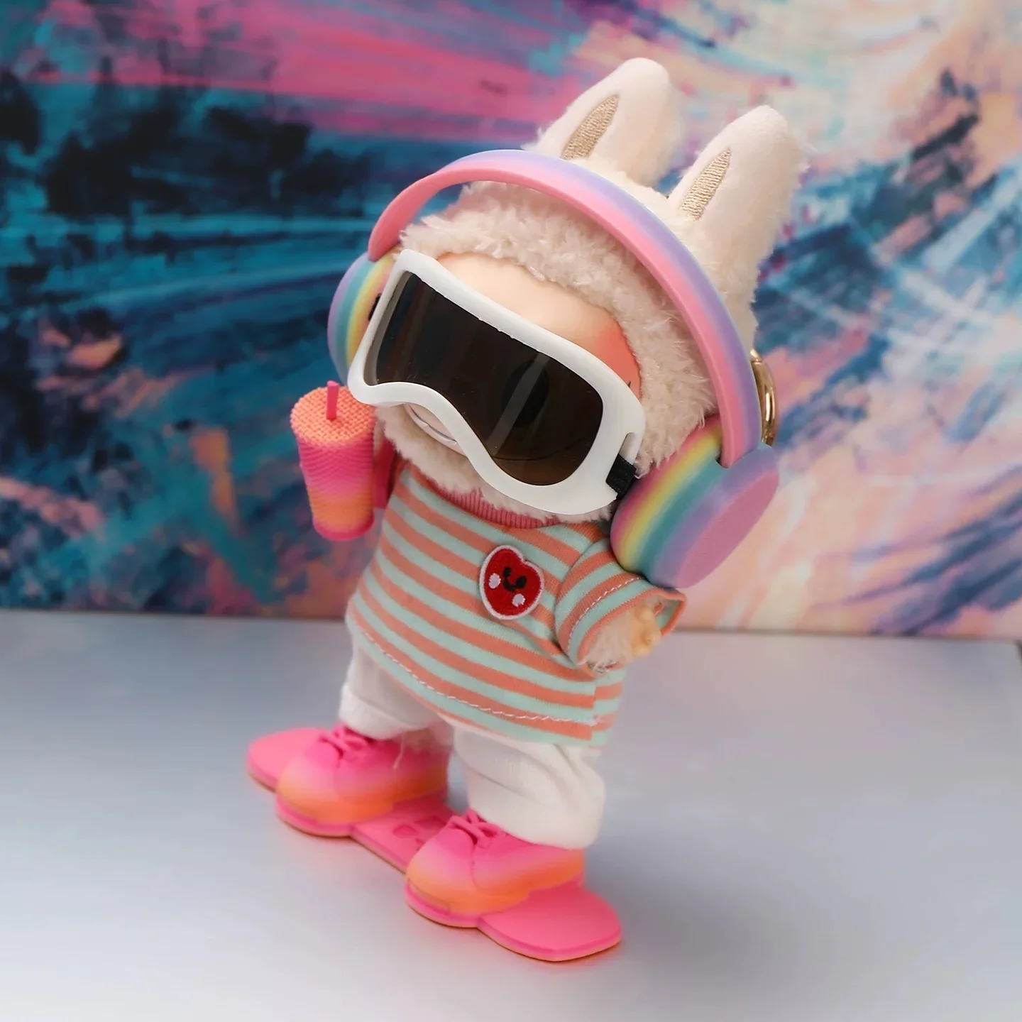 15/17cm Vintage Trench Coat Skateboard Ski Board for labubu 3.0 Doll Ski clothing set for Ropa Labubu Dolls Clothing Accessories