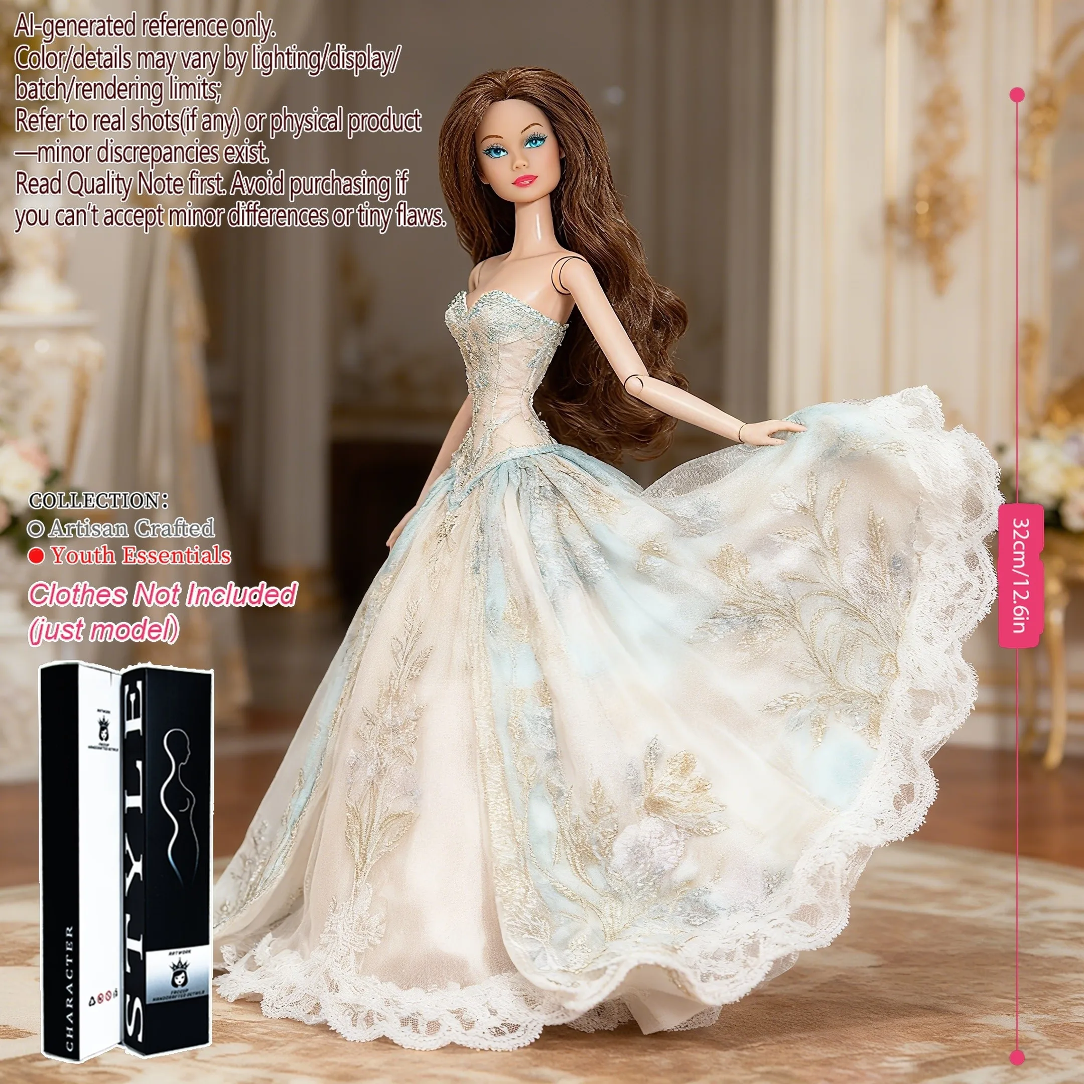

12.6inch Realistic Collectible BJD Doll - Fashion Model Ball Jointed Doll with 12 Joints for DIY Crafting (No Clothing
