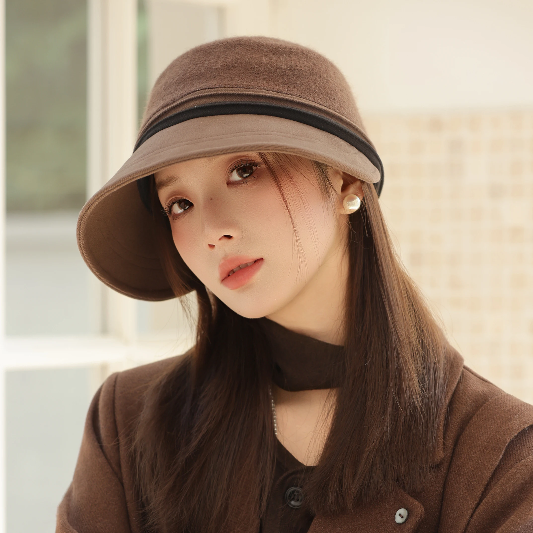 HT5016 Eimer Hut Hohe Qualität Herbst Winter Wolle Hüte für Frauen Damen Packbare Breite Krempe Hut Weibliche Elegante Angeln Eimer Kappe – Detail 12