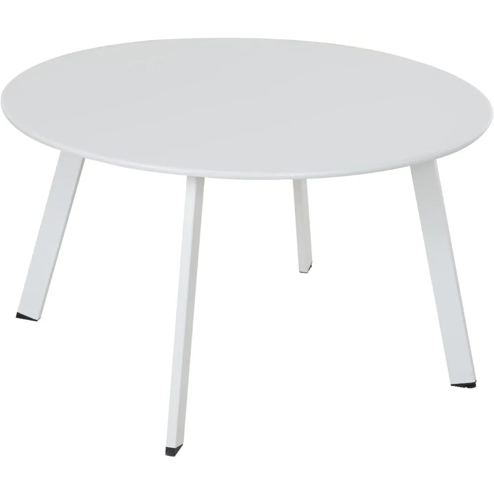 

Round Steel Patio Coffee Table, Weather Resistant Outdoor Large Side Table, White, Easy to assemble, store and carry out