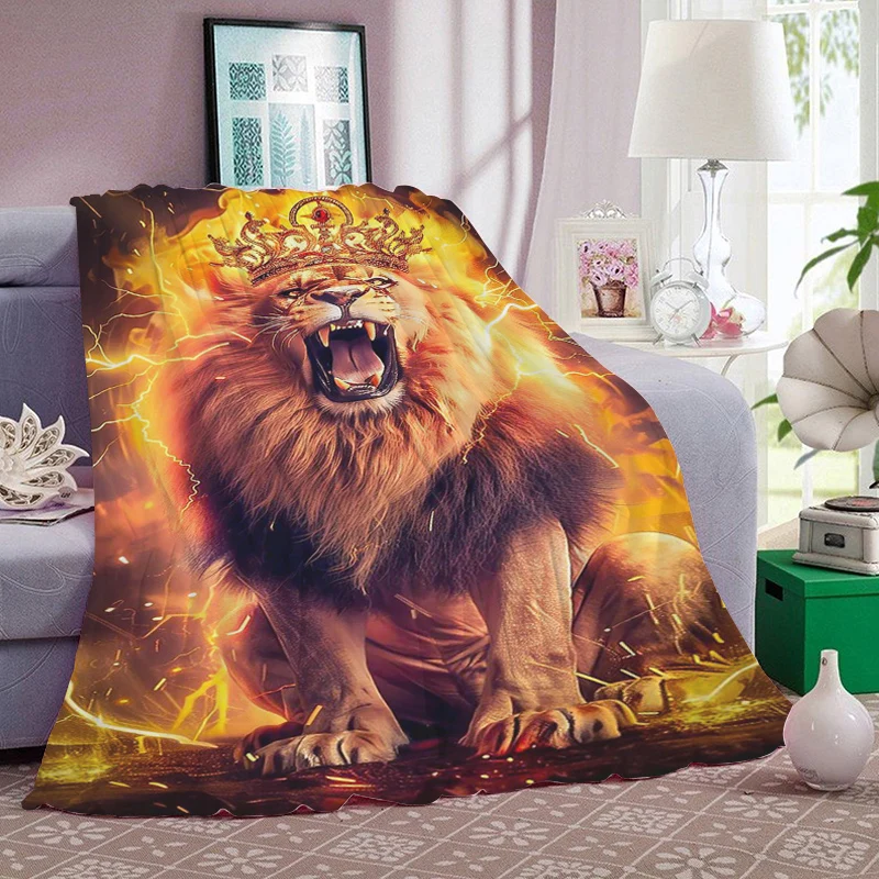 

Digital Print Lion Decorative Sofa Blanket Warm Bed Fleece Custom Fluffy Soft Blankets for Winter King Size Microfiber Bedding