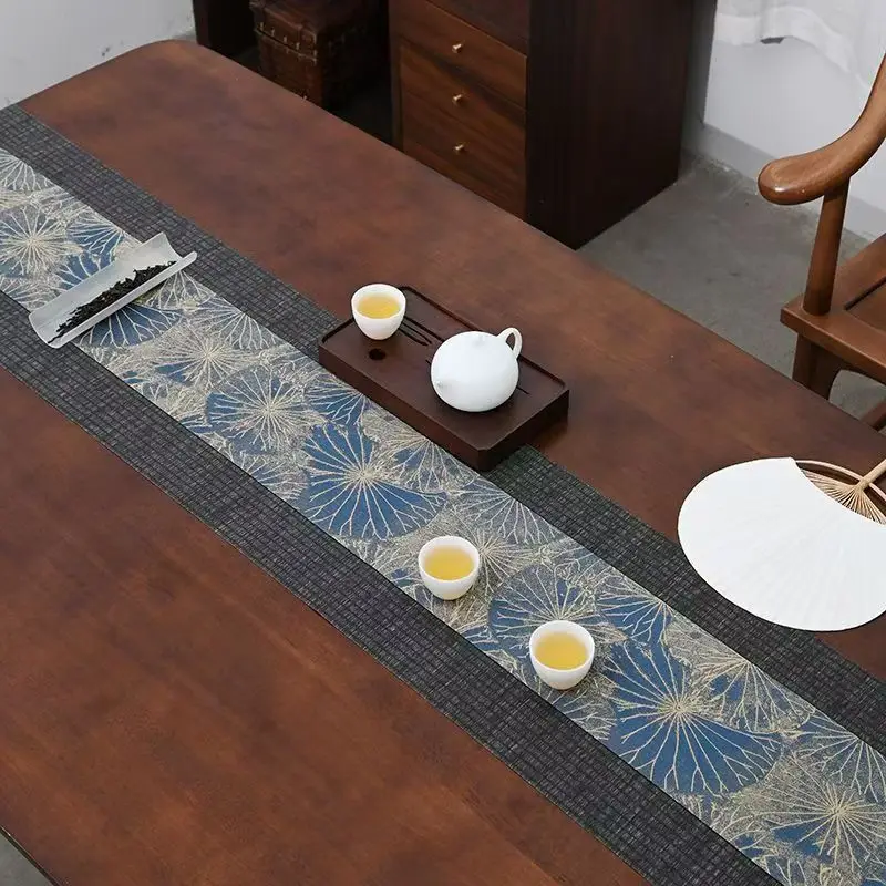 Tea banquet waterproof brocade straw set long imitation hemp table runner Chinese style Zen ancient style tablecloth new Chinese