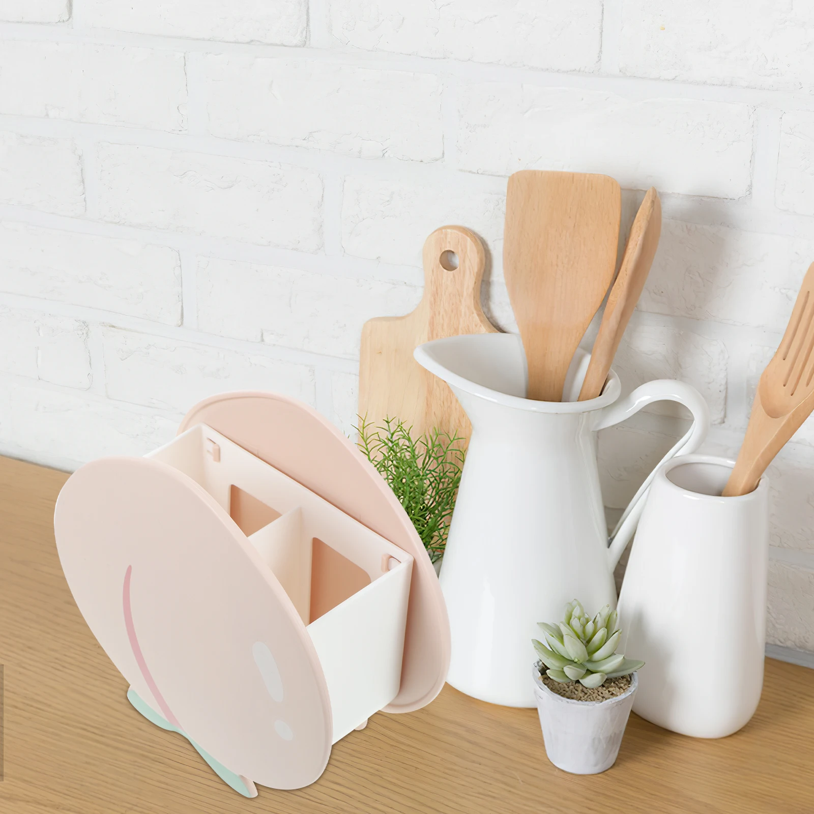 

Cartoon Peach Shaped Chopstick Holder Pink Plastic Kitchen Utensil Storage Rack Spoon Fork ganizer Fruit