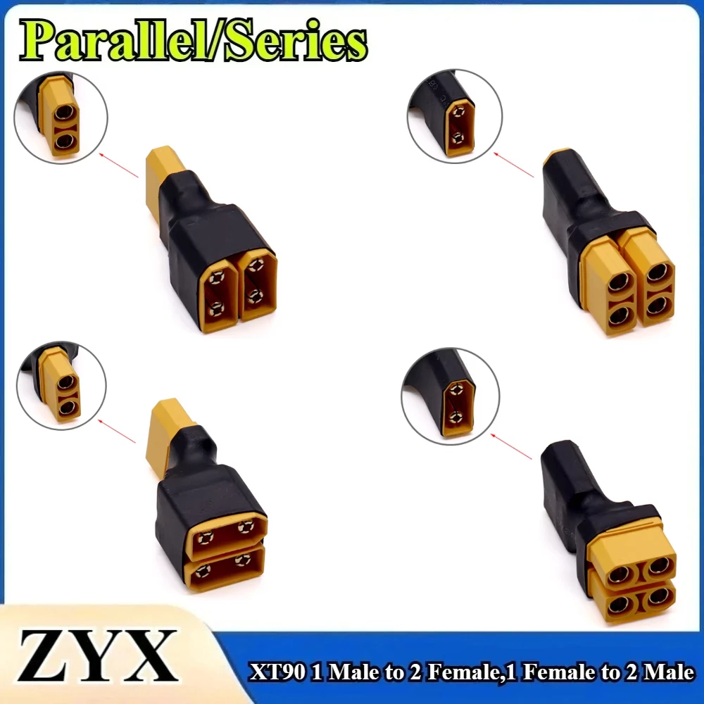2Pcs XT90 Male Female Parallel Adapter Connectors Battery Series Connection Cable for RC Lipo Battery Airplane Quadcopter Drone