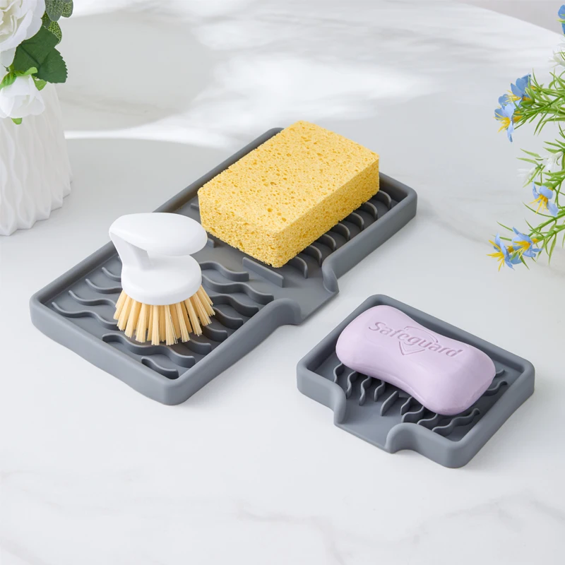 

1-Pack Silicone Drain Soap Box Sink Silicone Tray With drain Countertop Sink Scrubber Brush Storage Rack Kitchen Organizer