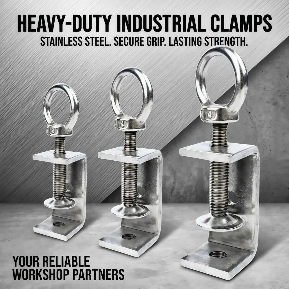 1pc 304 Stainless Steel C-clamp Pull Ring 20-130mm Opening Square Clamp Sturdy Adjustable Fixed Holder Clip Hardware Fasteners