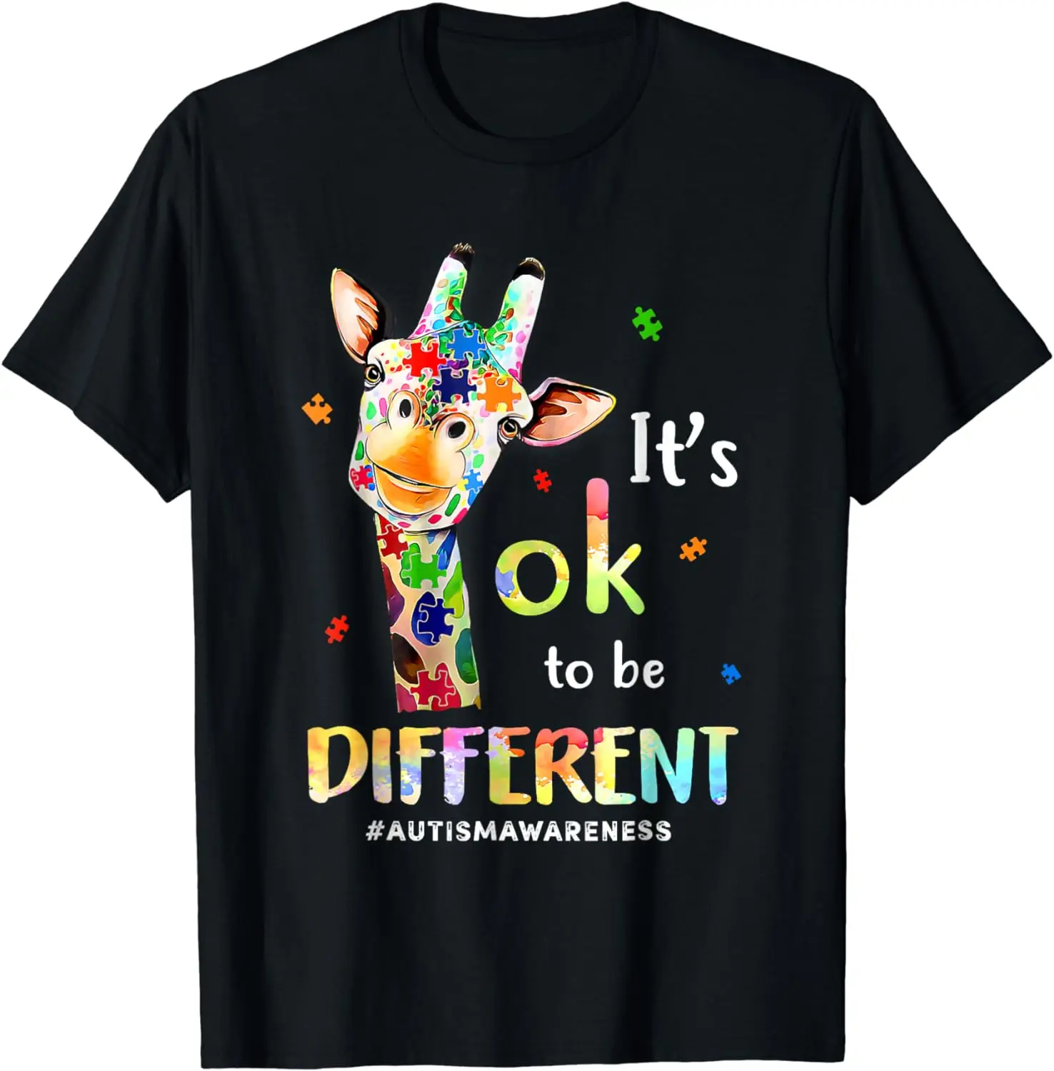 Autism Awareness Cute Giraffe Animal Its Ok To Be Different T-Shirt  Kawaii Clothes  Women Clothing  Tops  Ropa De Mujer