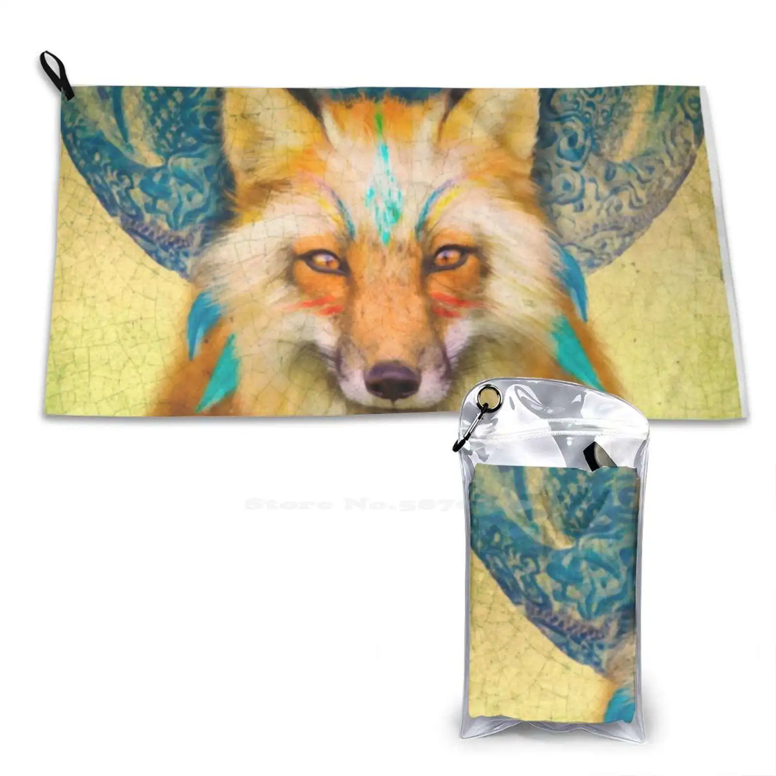 Wise Fox Bathroom Swimming School Travel Soft Towels Tribal Aimee Stewart Animal Red Fox Shaman Muse Totem