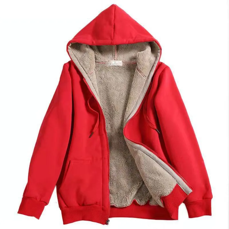 European American Clothing Winter Lambswool Hooded Loose Sweatshirt Women's Plush Jacket