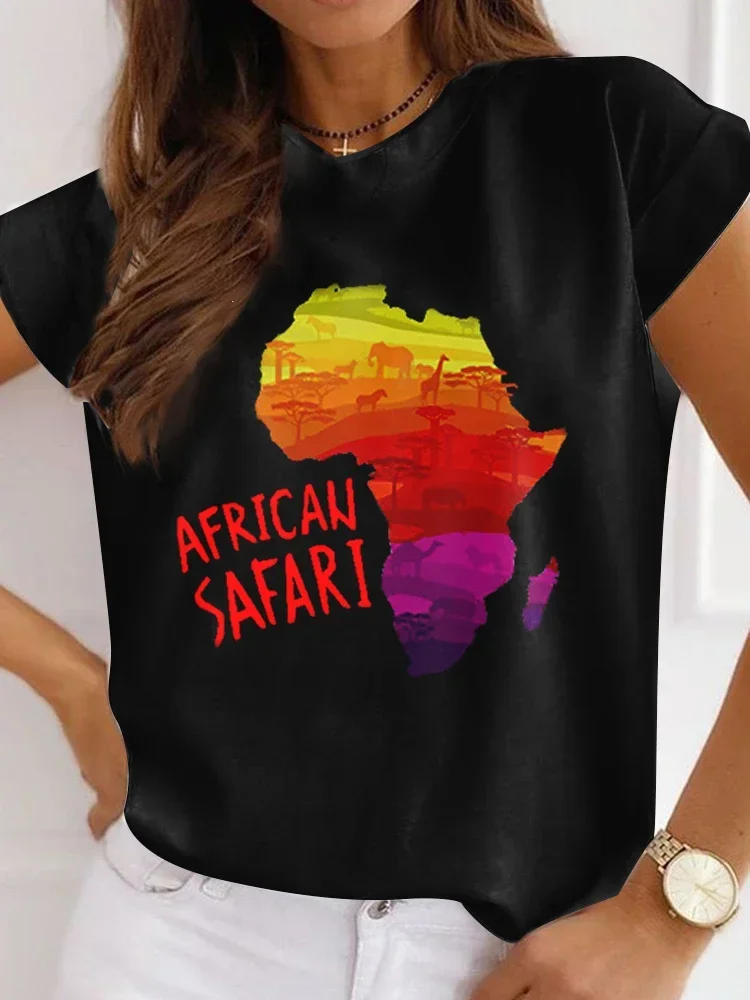 New Ladies Clothes Casual Short Sleeve T shirt O-neck LooseAutumn Summer Black Tee Top Print African Funny Summer T Shirt