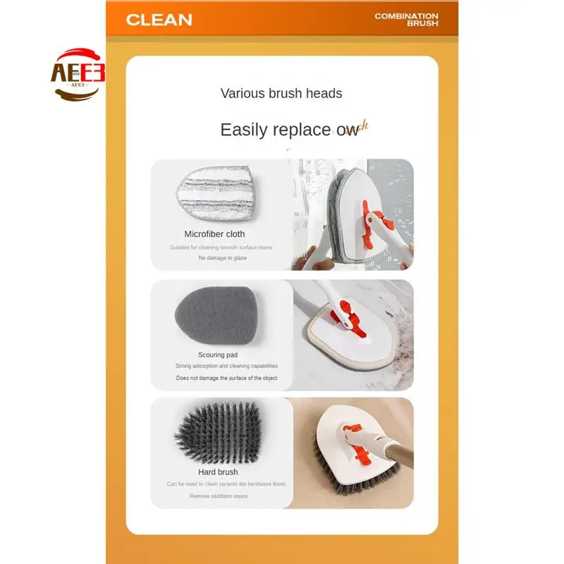 

AEE3-2 в 1, щетка для чистки плитки для ванны, щетка для чистки 180 ° Регулируемая телескопическая штанга с жесткой щетиной, чистящие подушечки, инструменты для чистки