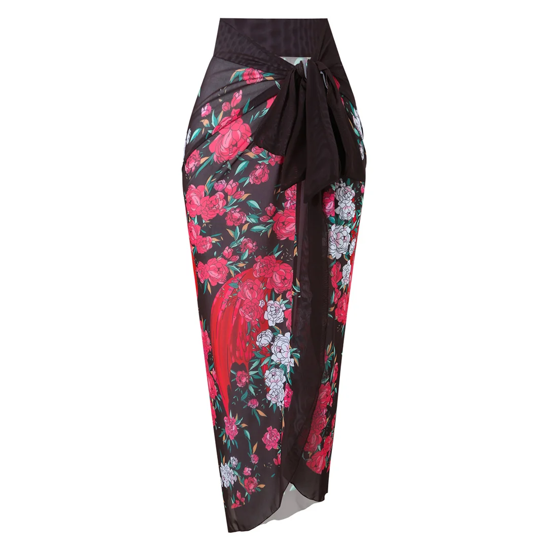 S - XXL, bedruckter, langärmeliger Badeanzug mit Sarong, einteiliger Badeanzug für Damen, Damen-Bademode, Blumenmuster, gepolsterter Badeanzug, Badebekleidung, Modell V7181. – Detail 13