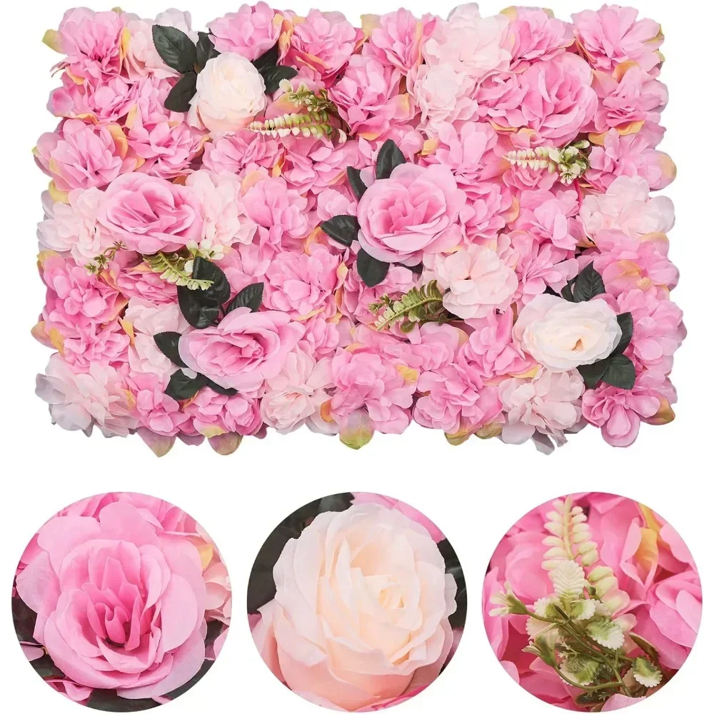 12 Pcs Flower Wall Panel Floral Backdrop Artificial Flower Wall Backdrop Faux Flower Panel Flower Wall Decor Silk Rose Wall