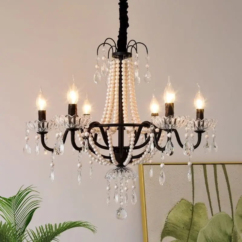 Modern LED Black Pearl Ceiling Chandeliers French Living Dining Room Pendant Lamp Home Decor Hanging Light Luster Fixtures