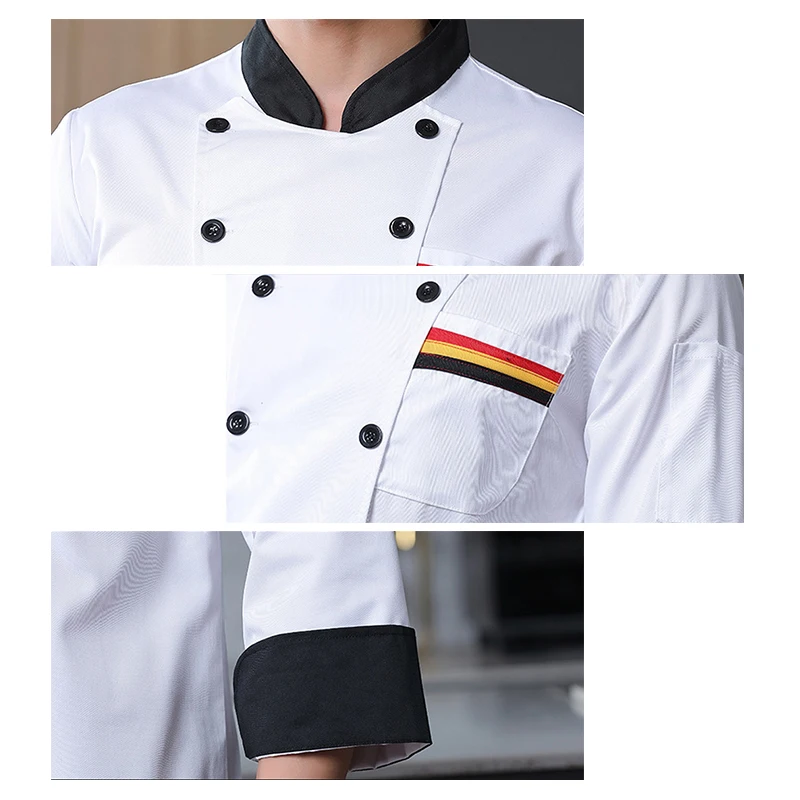 Mannen Black Chef Jacket Vrouwen Lange Mouw Kantine Kok Uniform Voor Hotel Zomer Ober Overalls Restaurant Keuken Koken Kleding