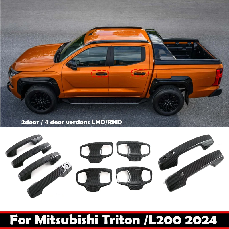 For Mitsubishi Triton /L200 2024 ABS carbon Door Handle Bowl Cover Cup Cavity Trim Insert Catch Molding Garnish Car Accessories