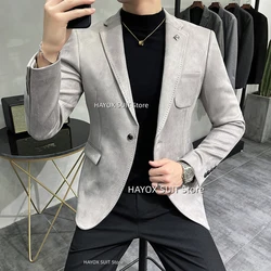 Chaqueta de traje de terciopelo para hombre, abrigo de solapa de un botón, moda de estilo británico, traje de alta calidad para hombre, esmoquin de boda