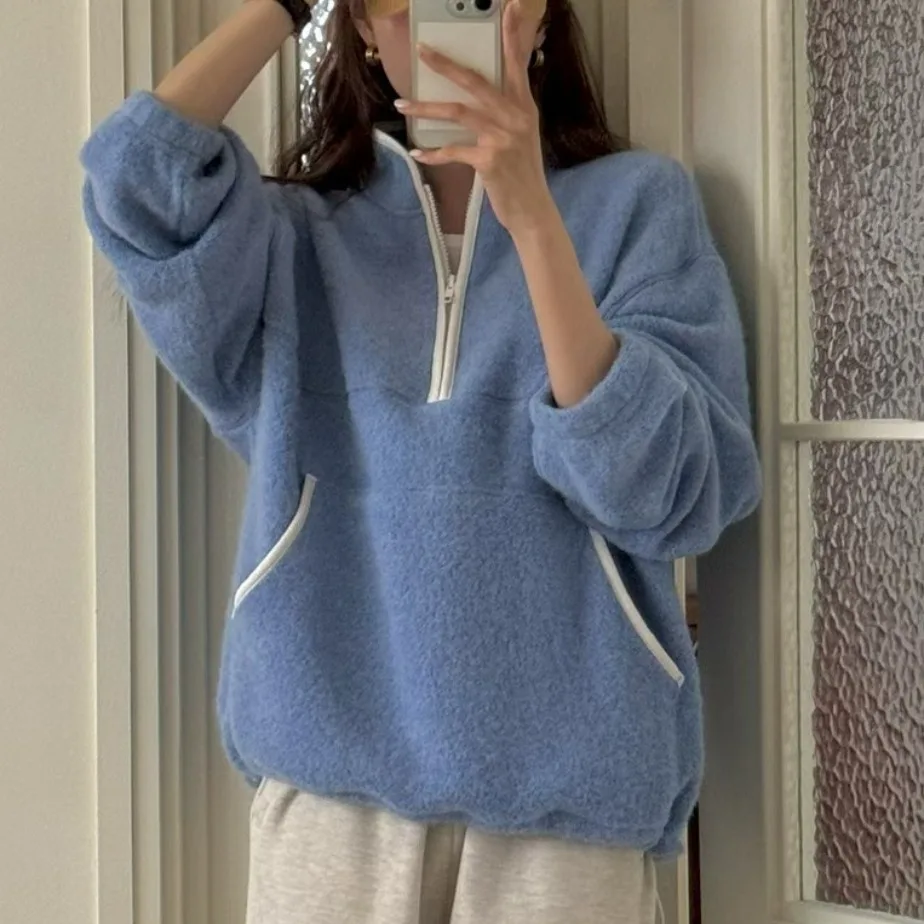 ファイオナブル ジッパー スウェットシャツ ジャケット レディース 暖かい スリ バーサタイル 秋冬 ヴィンテージ デザイン アンチエイジング トレンディ ストリートウェア