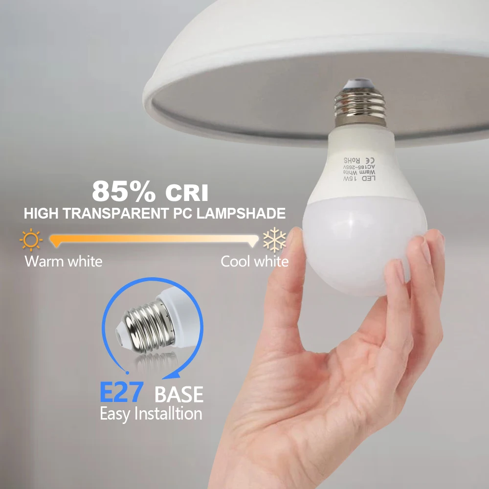 หลอดไฟ LED 4 ชิ้น/ชุด ขั้ว E27 ใช้ไฟ AC 220V ชิป SMD2835 กำลังไฟ 3W 6W 9W 12W 15W 18W สำหรับใช้ในบ้าน ห้องภายในอาคาร แสงสีขาวโทนเย็น/โทนอุ่น