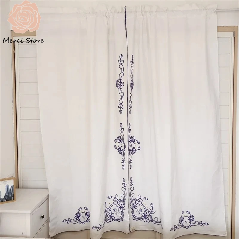 

Pastoral Beautiful Export Original Cotton White Embroidery Hollow Semi Blackout Curtains for Living Room Finished Luxury Drapes