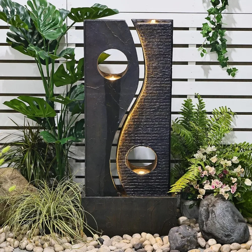 

47 inches Water Fountain Outdoor Garden - Waterfall Indoor Modern Large Freestanding Water Feature Fountains Faux Rust Finish