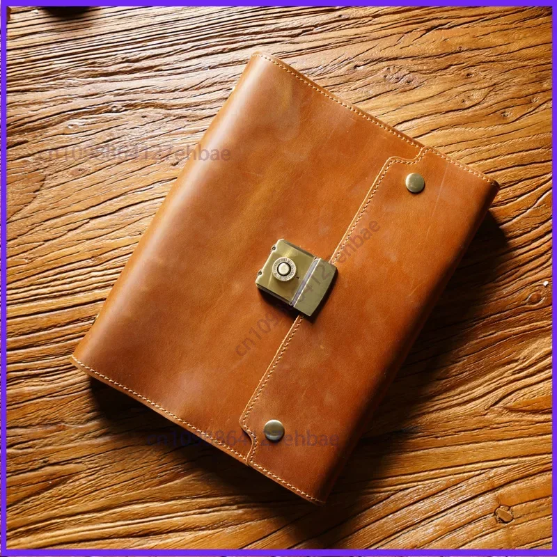 For Vintage A5 Digital Password Notebook, Multifunctional Soft Leather Notebook Cover with Combination Lock Stationery