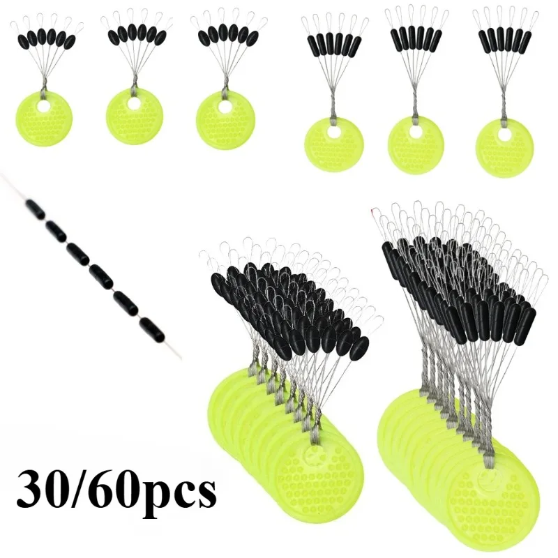 30/60 pièces 5/10 groupes caoutchouc espace haricot mer carpe pêche à la mouche caoutchouc noir ovale bouchon espace haricot pêche flotteur pêche Bobber outil