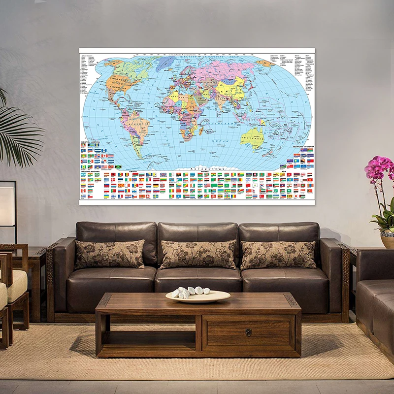 Ukrainian World Map Canvas Classic Edition Decorative Hanging Picture Home Bedroom Decor Teaching Travel Study Supplies 59*42cm