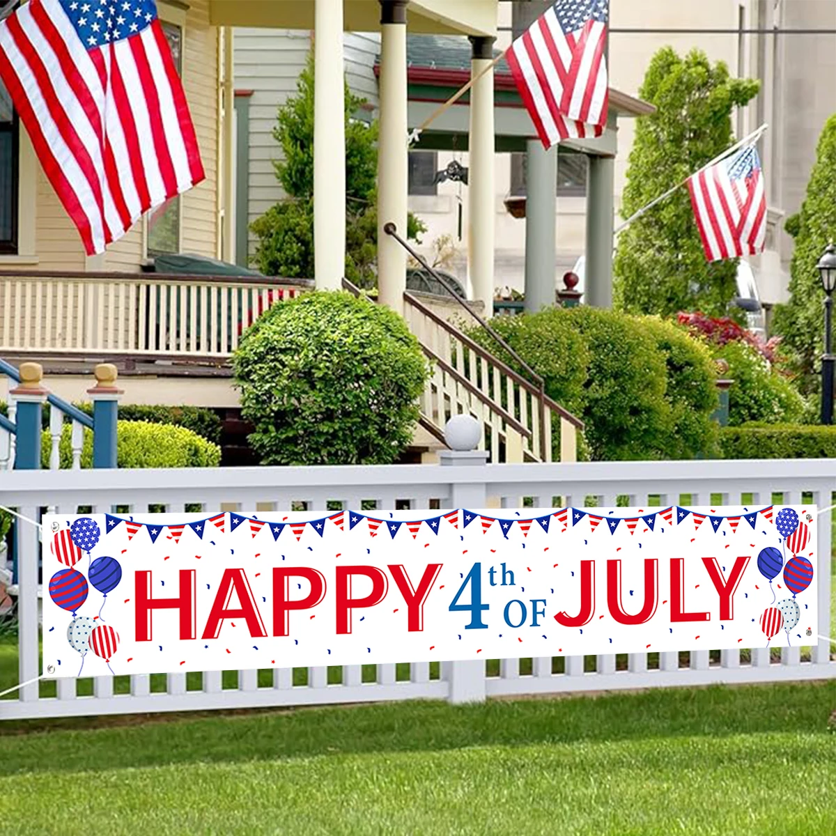 200x40cm Freedom Happy 4th of July Banner Independence Day Patriotic Theme Bunting Banner Memorial Day Outside Yard Signs Decor