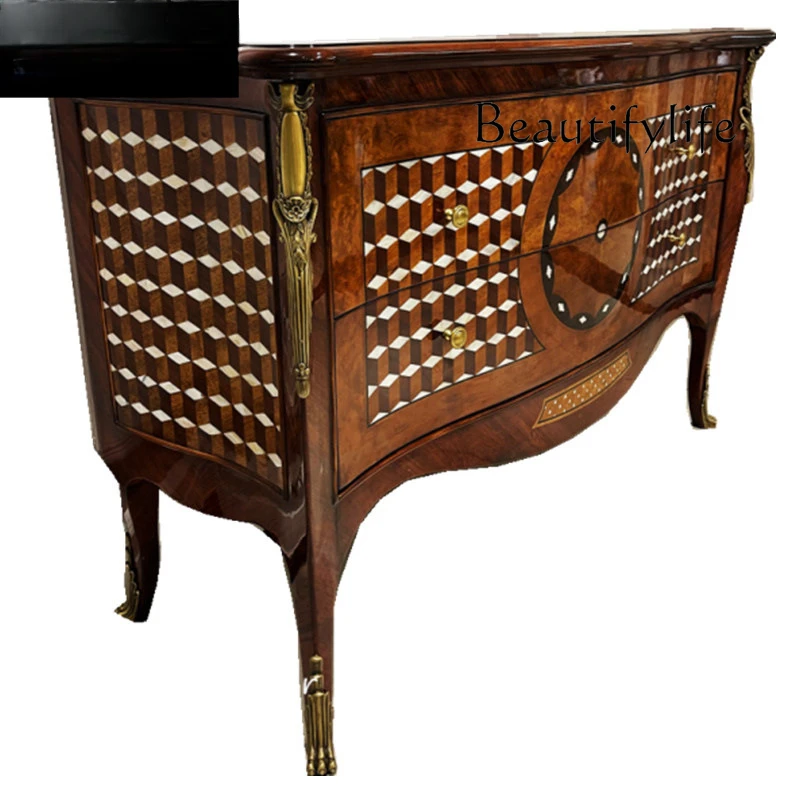 Light luxury dining side cabinet ornament, light luxury high-end cherry wood against the wall, high-end designer style