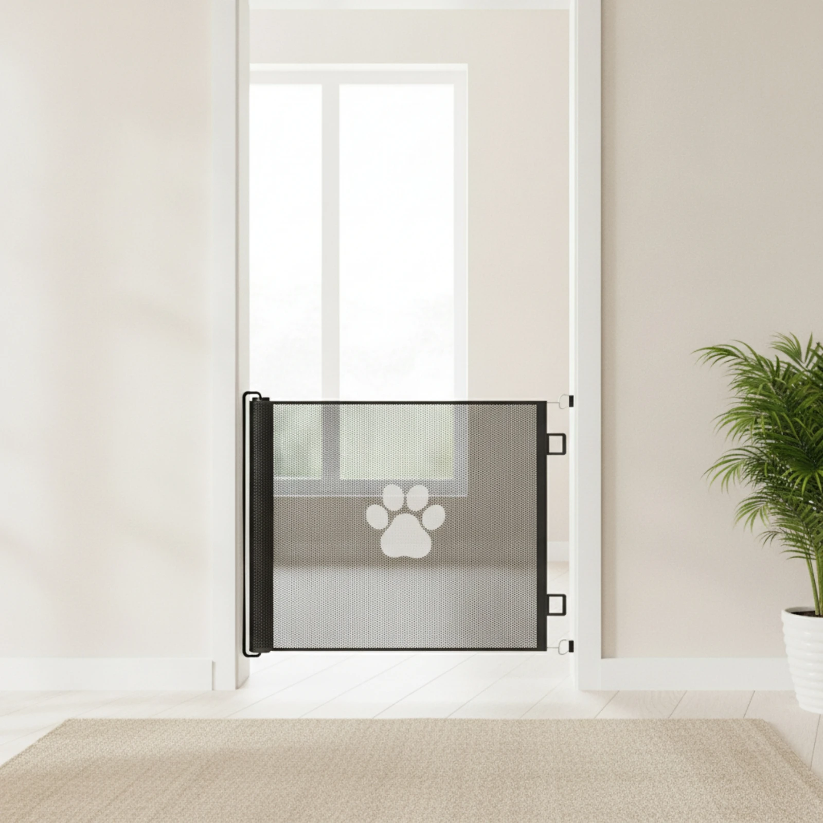 Retractable Pet Gate Compact Mesh Pet Gate Safety Barrier Long-Lasting Slimline for Dogs, Doorways, Hallways