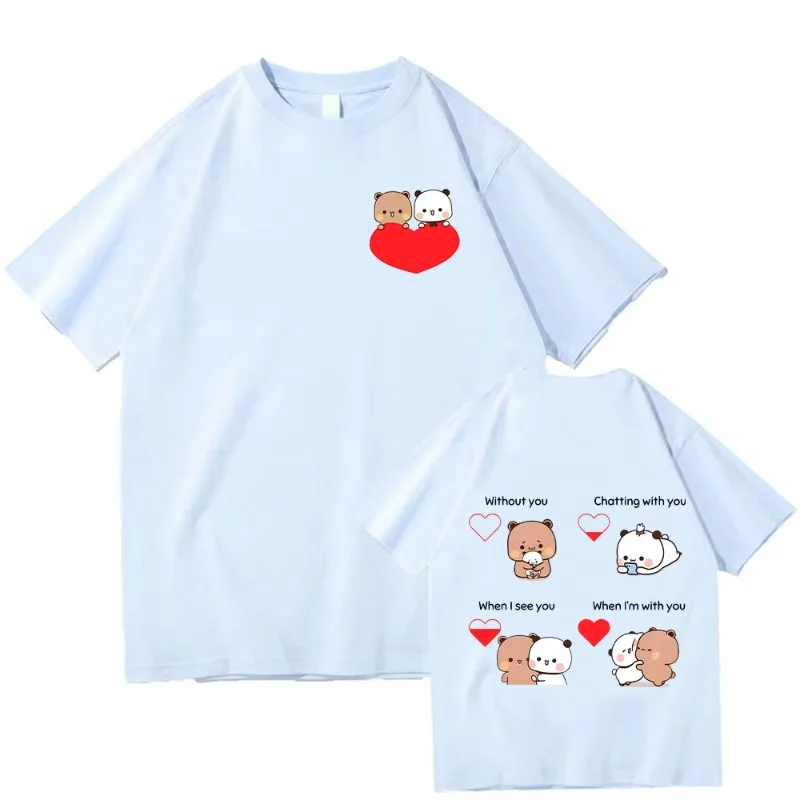Bonito panda urso bubu dudu camisetas diversão amor poder tshirt doce casal feminino masculino camisetas criativas manga curta topos roupas de algodão