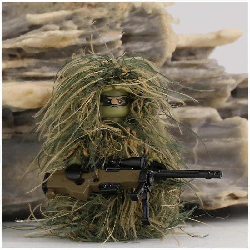 Wojskowy terenowy snajper figurki żołnierzy klocki odzież kamuflująca SWAT dżungla broń AWM części pistoletu cegły zabawki dla dzieci
