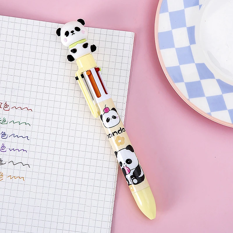 6 Colors Ballpoint Pen Cartoon Panda 0.5mm Colorful Ink Ballpoint Pens Kawaii Pen School Office Supplies Student Stationery Gift