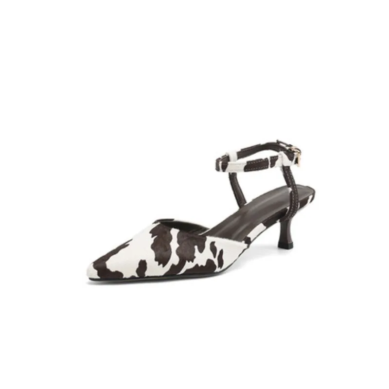 

Сандалии Baotou на высоком каблуке Baotou с одной линией и пряжкой на шпильке, женские туфли из натуральной кожи из конского волоса сзади, полые одинарные туфли