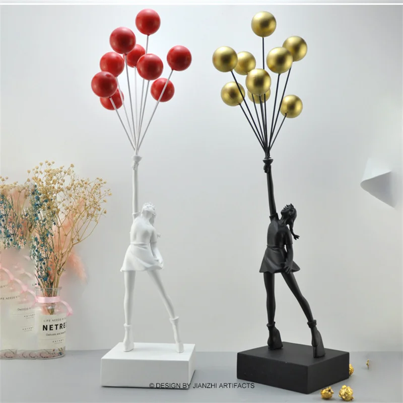 Imagem -04 - Nórdico Criativo Flying Balloon Girl Resina Estátua Banksy Abstrato Esculturas Estatuetas Sala de Estar Desk Decor Home Decorações