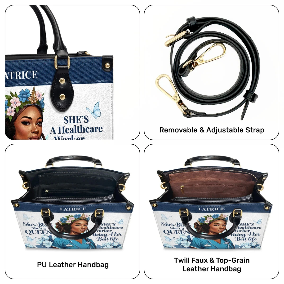 She's Black She's A Queen She's A Healthcare Worker Living Her Best Life - Personalized Leather Handbag Luxury Drop Shipping POD