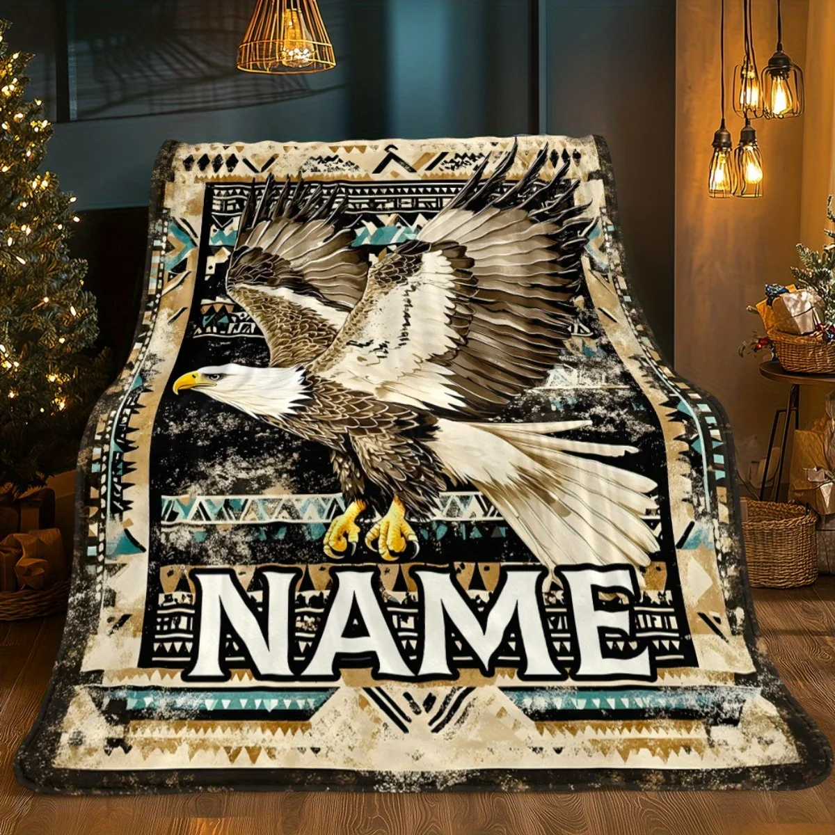 1 قطعة اسم مخصص شخصي القبلية النسر الأصلي الأمريكية تصميم بطانية لينة الفانيلا الفراش للأريكة والتخييم والسفر