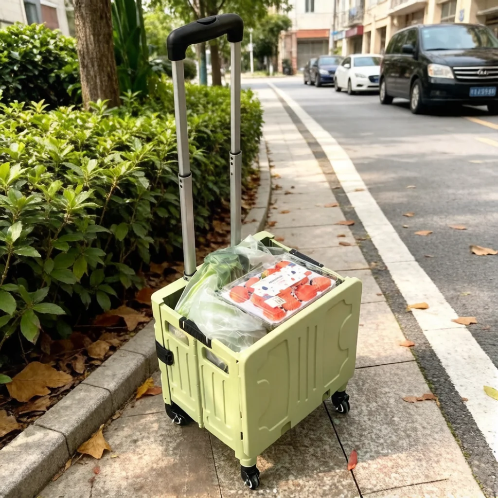 大容量屋外キャンプ多機能収納ボックス（ホイール付き）ポータブルショッピングカート家庭用スタッキング野菜カート