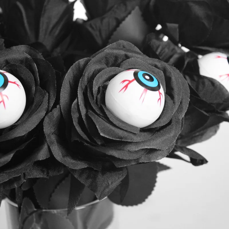 False eyeball rose false flower black single branch Halloween with eyeballs arrangement multi-colored decorative props