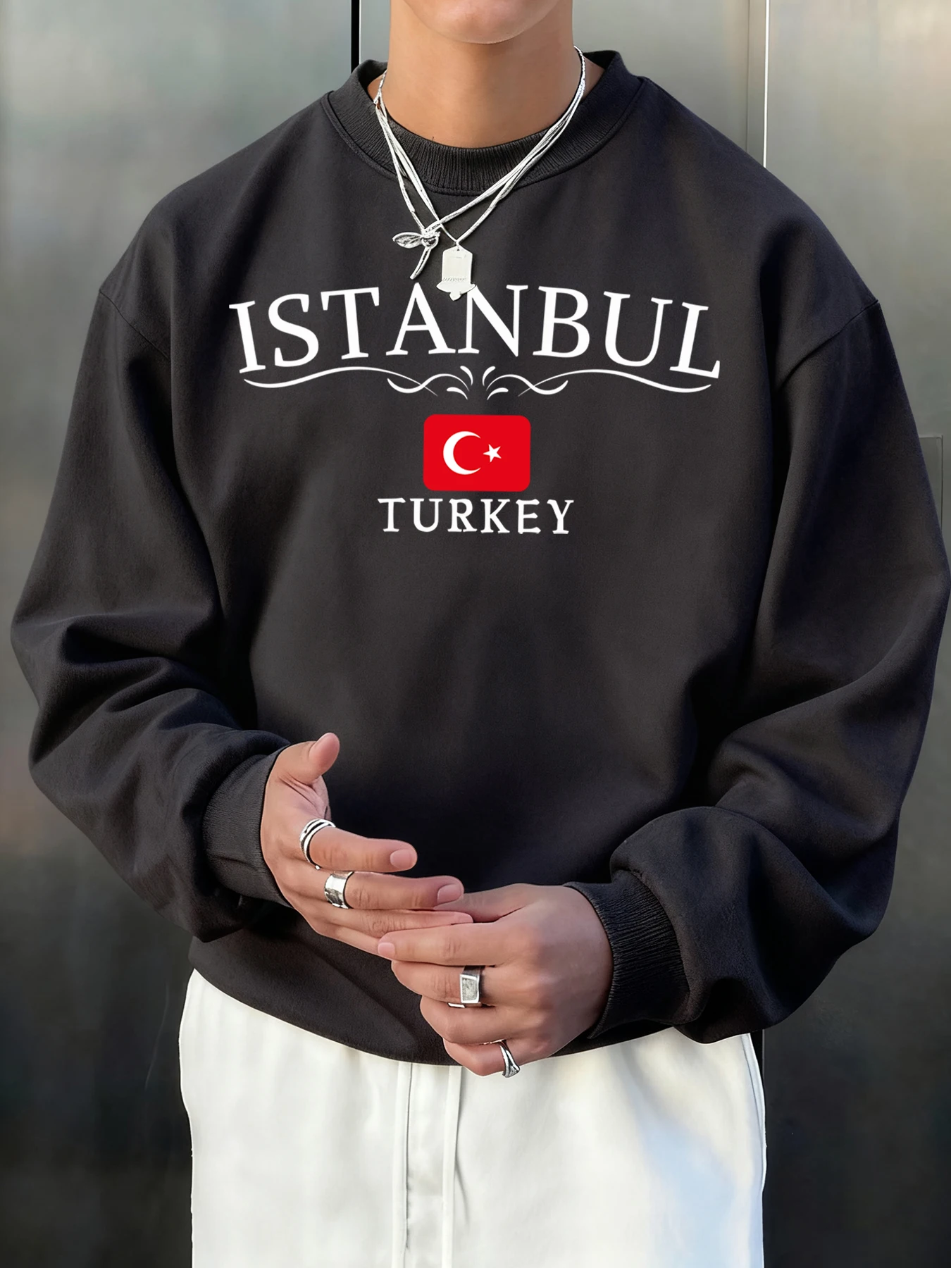 اسطنبول تركيا رسالة مطبوعة الشارع الشهير الرجال الصوف الهيب هوب البلوز الرياضة Crewneck البلوفرات متعدد الألوان الملابس الكلاسيكية