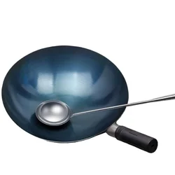 32/34cm Seasoning Blue Iron Wok Uncoated Nonstick Pot Lightweight Classic Chef Wok Outdoor Kitchen Cookware for Gas Stove