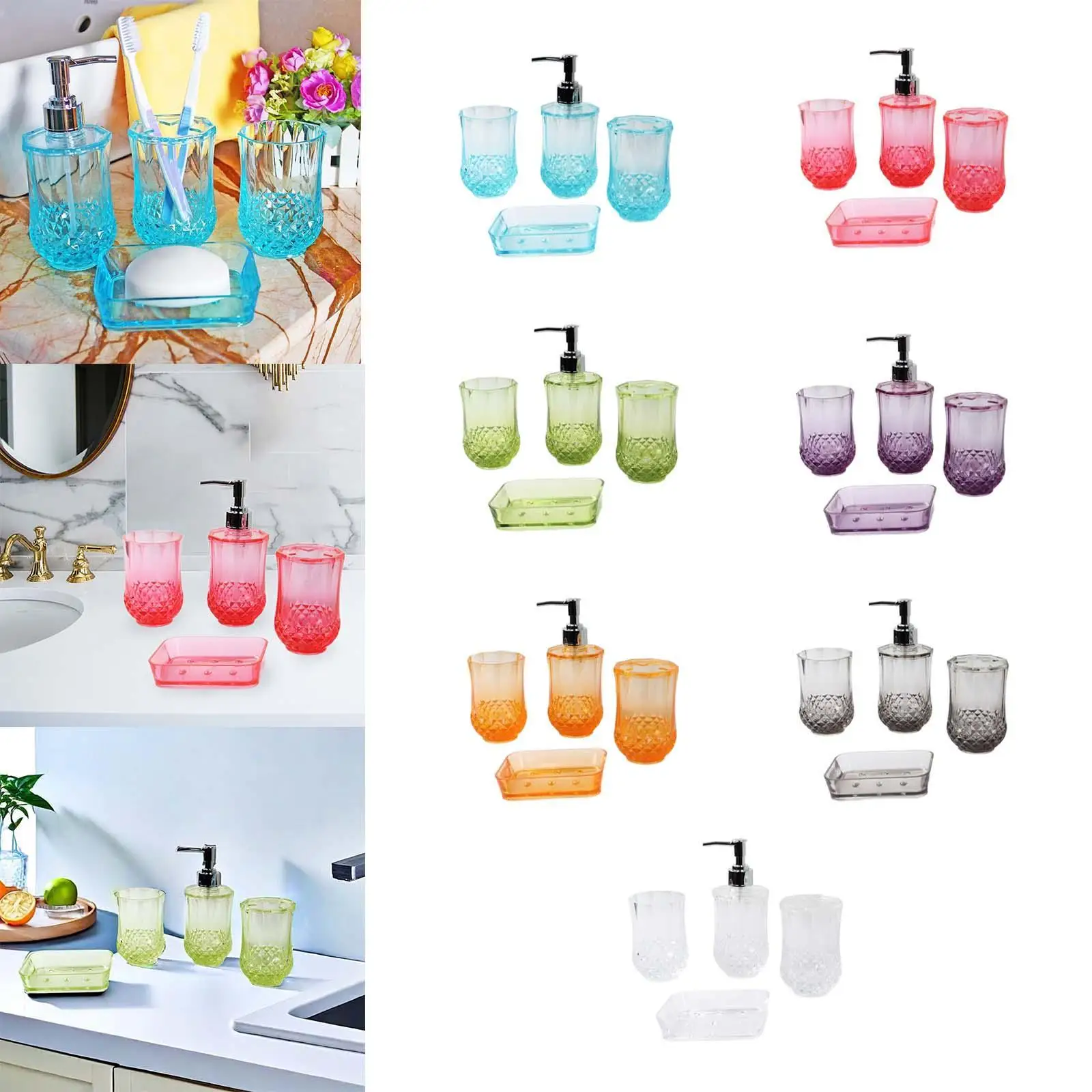 4 Pieces Toothbrush Holder Soap Dispenser Apartment Essentials Acrylic Soap Dish Bathroom Accessories Set for Countertop