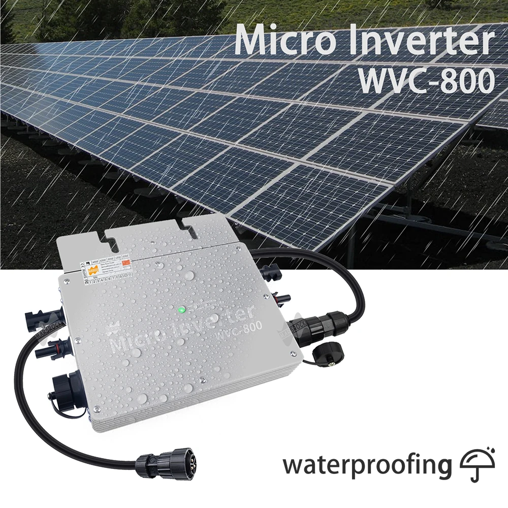 800W MPPT On Grid Micro Solar Inverter IP65, 2 Interfaces 22-50VDC To 80-260VAC, 50Hz 60Hz Auto, Optional With Or Without Power