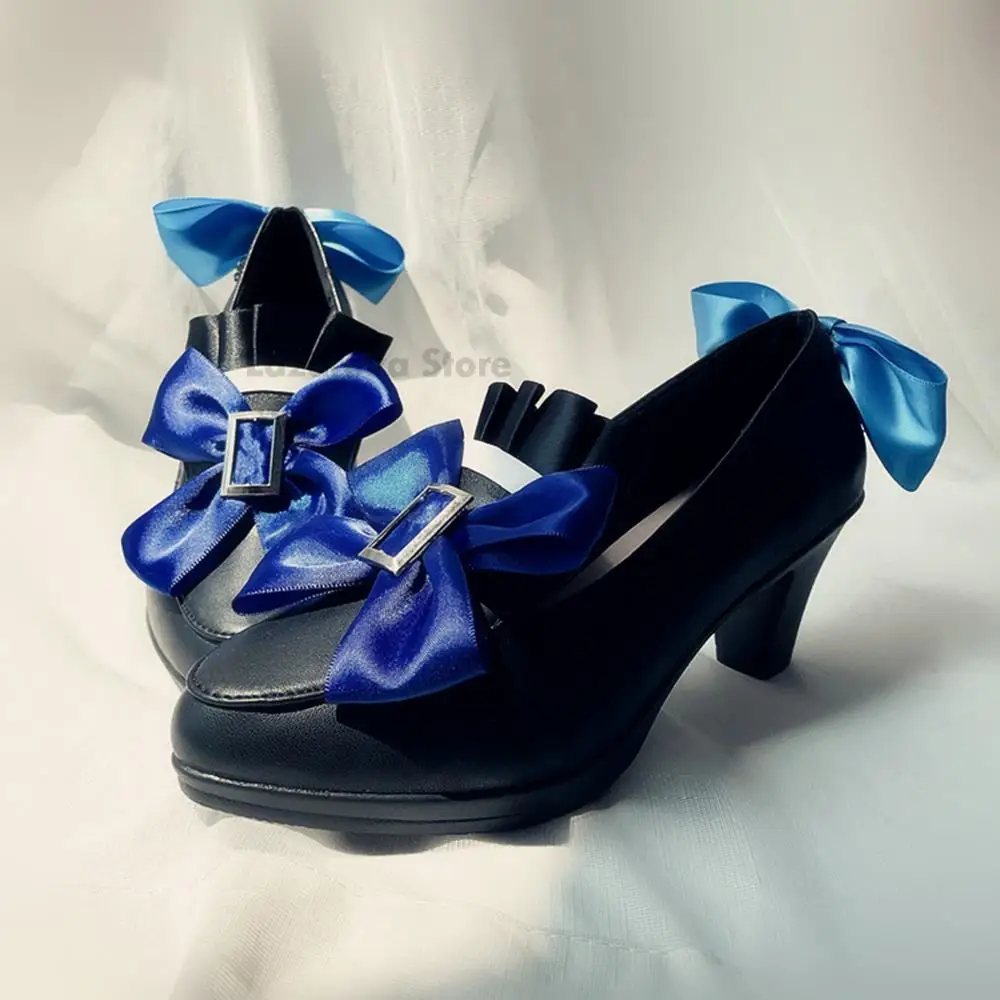 Jogo genshin fontaine furina cosplay sapatos meia meias mulheres lolita arco salto alto halloween masquerade festa accessorie