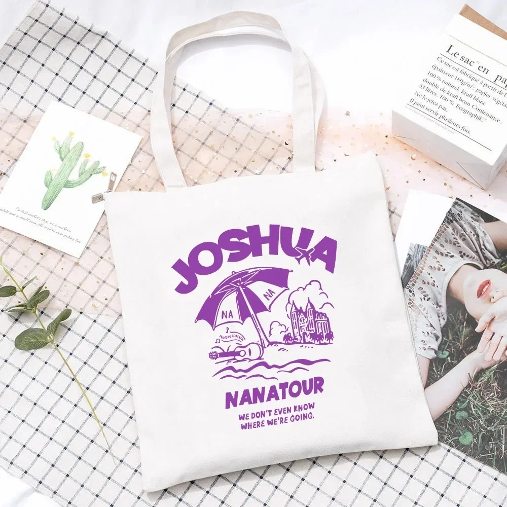 Kpop Nanatour حقيبة كتف الصيف بسيط الأبيض إلكتروني طباعة حقيبة قماش قنب S.Coups Jeonghan Y2k المرأة حقيبة يد للسفر ايكو #4