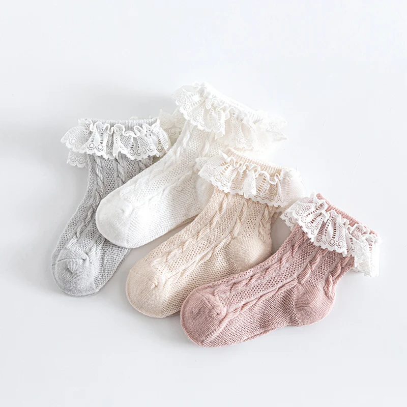 

Princess Girl Ruffle Lace Socks Baby Summer Mesh Breathable Stockings Solid Color Cotton Toddler Mid Tube Socks Infants Footwear